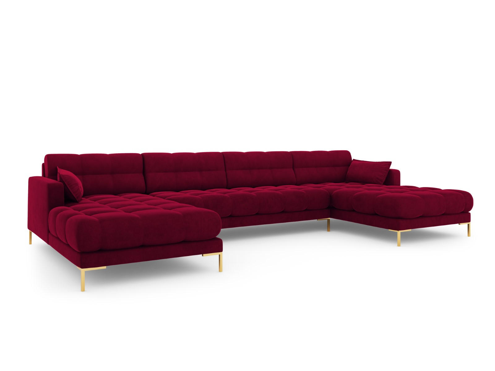 PANORAMASOFA Mamaia aus Samt rot 6 Sitzplätze - Rot, Textil (185/75/383cm) - Micadoni