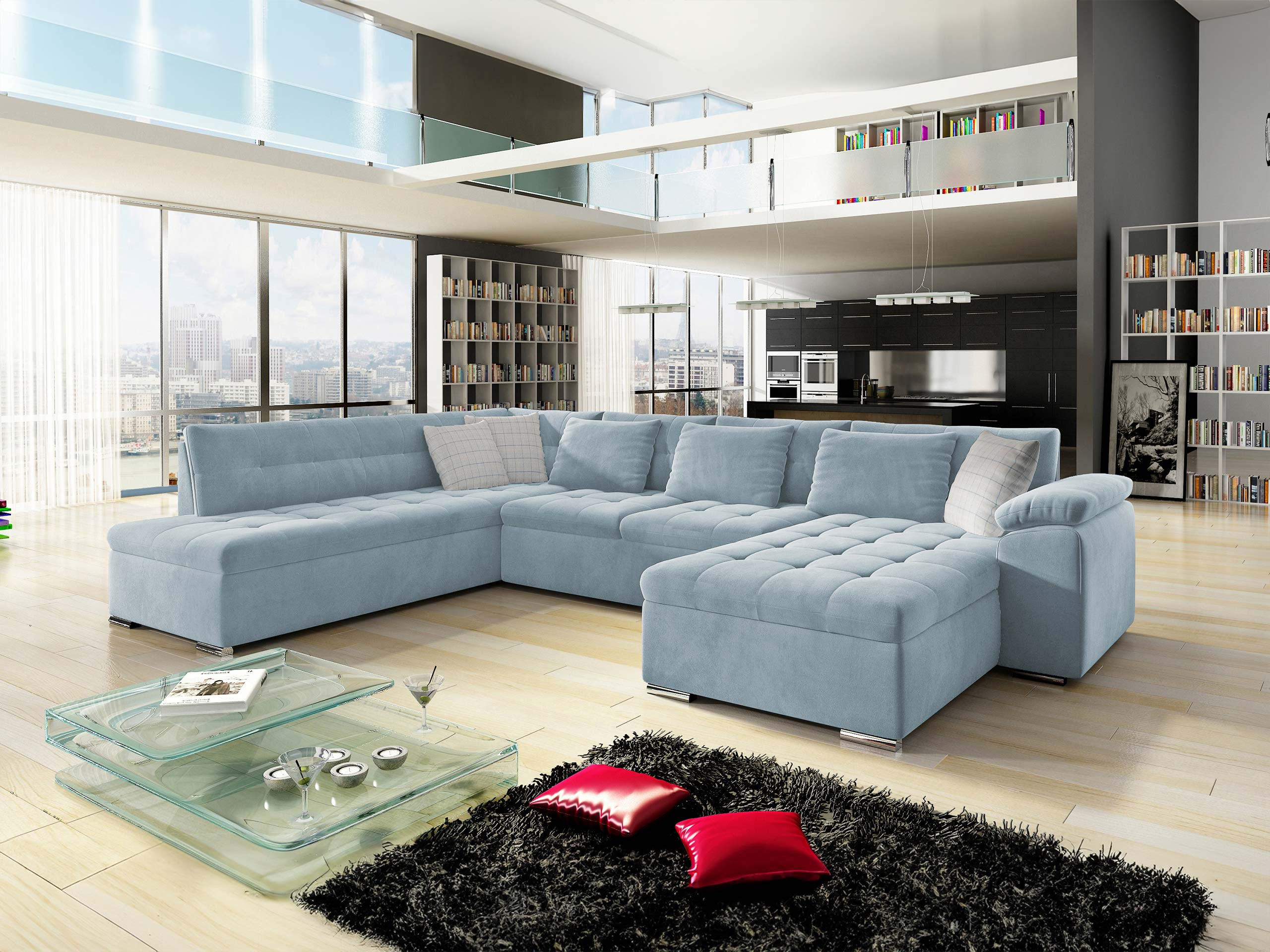 WOHNLANDSCHAFT Niko Bis, Seite: Rechts - Hellblau, Holz/Textil (348/76/205cm) - MIRJAN24