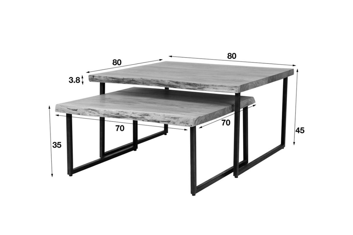 COUCHTISCH-SET AMARLA Braun Akazie - Schwarz/Braun, Holz/Metall (80/80/45cm) - KAWOLA