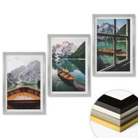 WANDBILDER 3er Set - 40x60 cm Silberner Rahmen - Fenster für Boote auf dem Bergsee - Silberfarben, Kunststoff (40/60cm) - ArtPrintCave