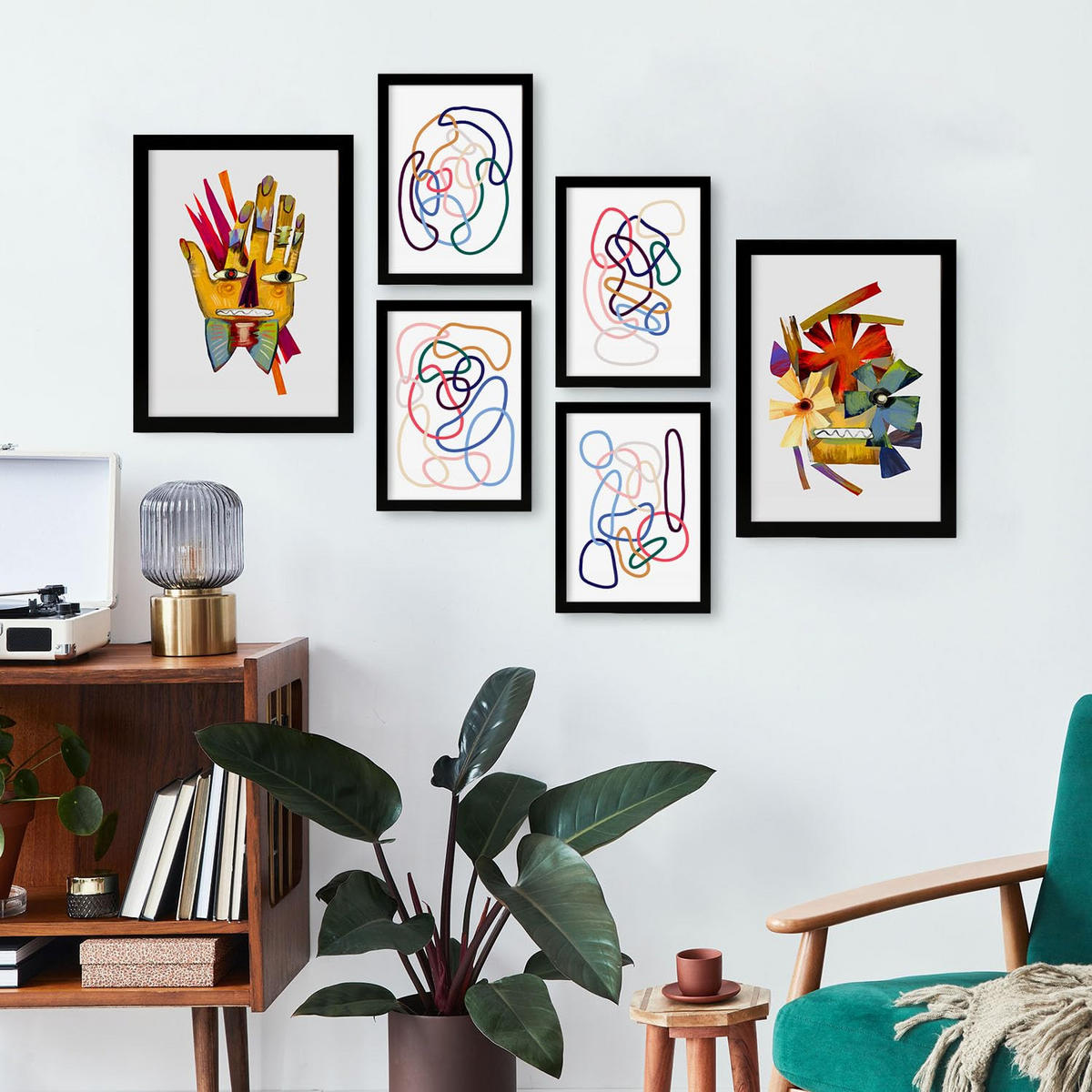 POSTER Set Mit 6 Handte Kunst In Blume Zusammenfassung Ästhetische Dekorative Gemälde Für Ihr Wohnzimmer Schlafzimmer Zuhause A3 & A4 Schwarzer Rahmen - Schwarz, Papier (29/3cm) - Nacnic