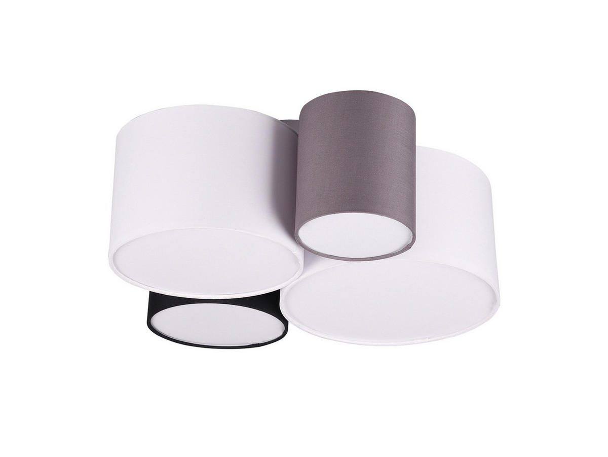 LED-DECKENLAMPE 4x Stoff Lampenschirm Schwarz, Weiß, Grau, Breite 50cm - Schwarz Hochglanz/Weiß, Textil (47/50/21cm) - meineWunschleuchte
