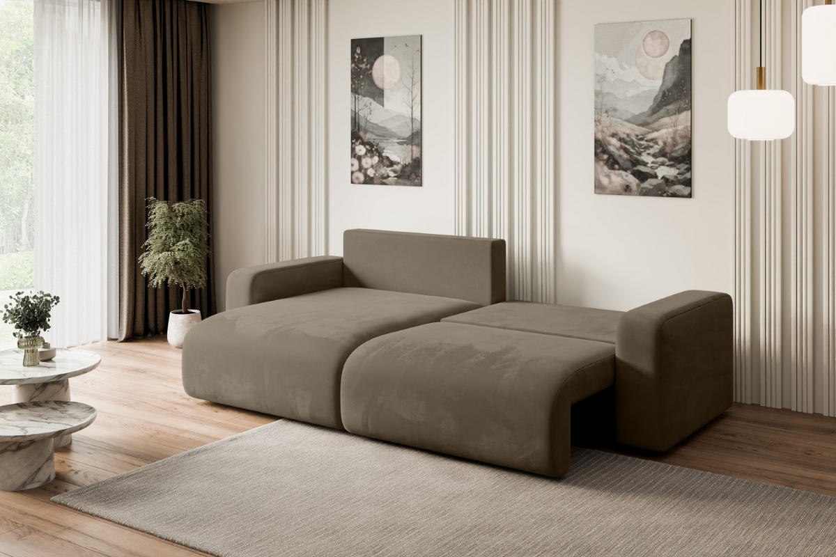 ECKSOFA mit Schlaffunktion und Bettkasten KLEEA-L - 247x143x83 cm Braun Velours - Schwarz/Braun, Holzwerkstoff/Kunststoff (247/143cm) - ALTDECOR
