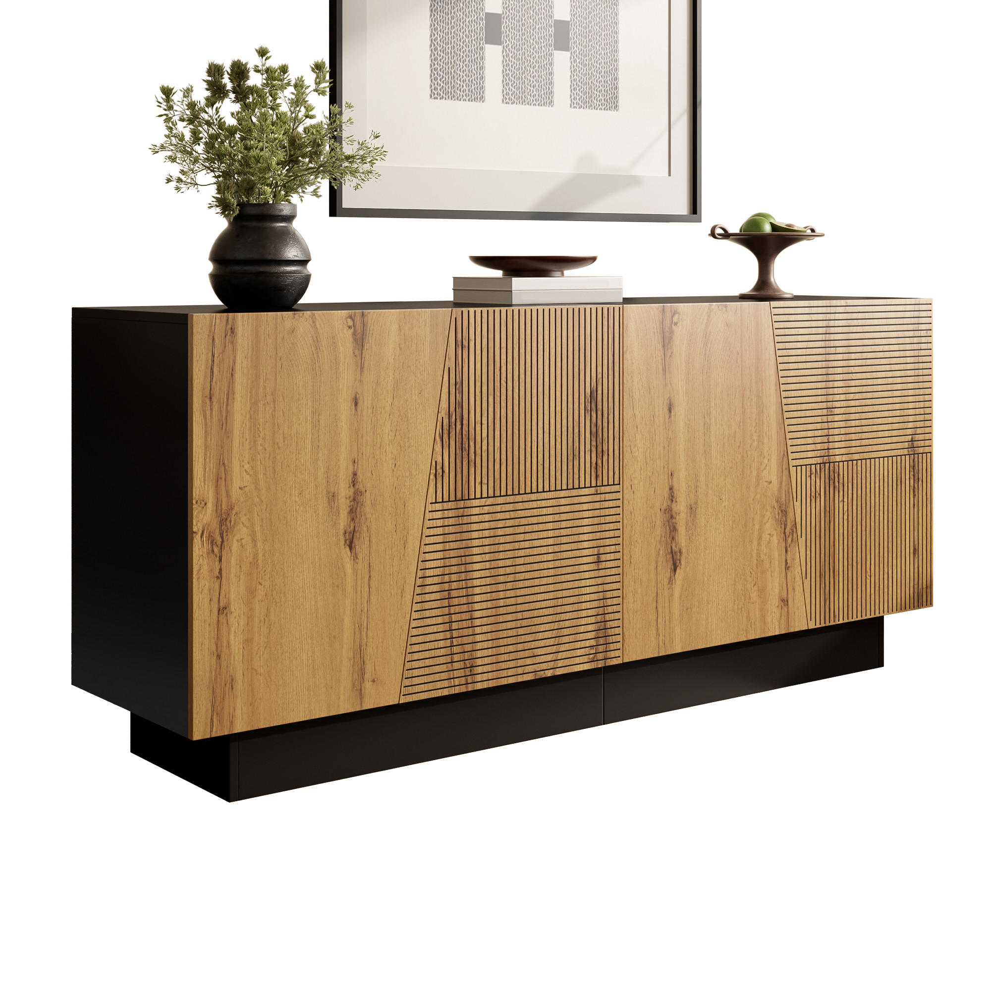 SIDEBOARD 160cm geometrisch verstellbare Böden modern - Schwarz, Holzwerkstoff (40/72/160cm) - FLIEKS