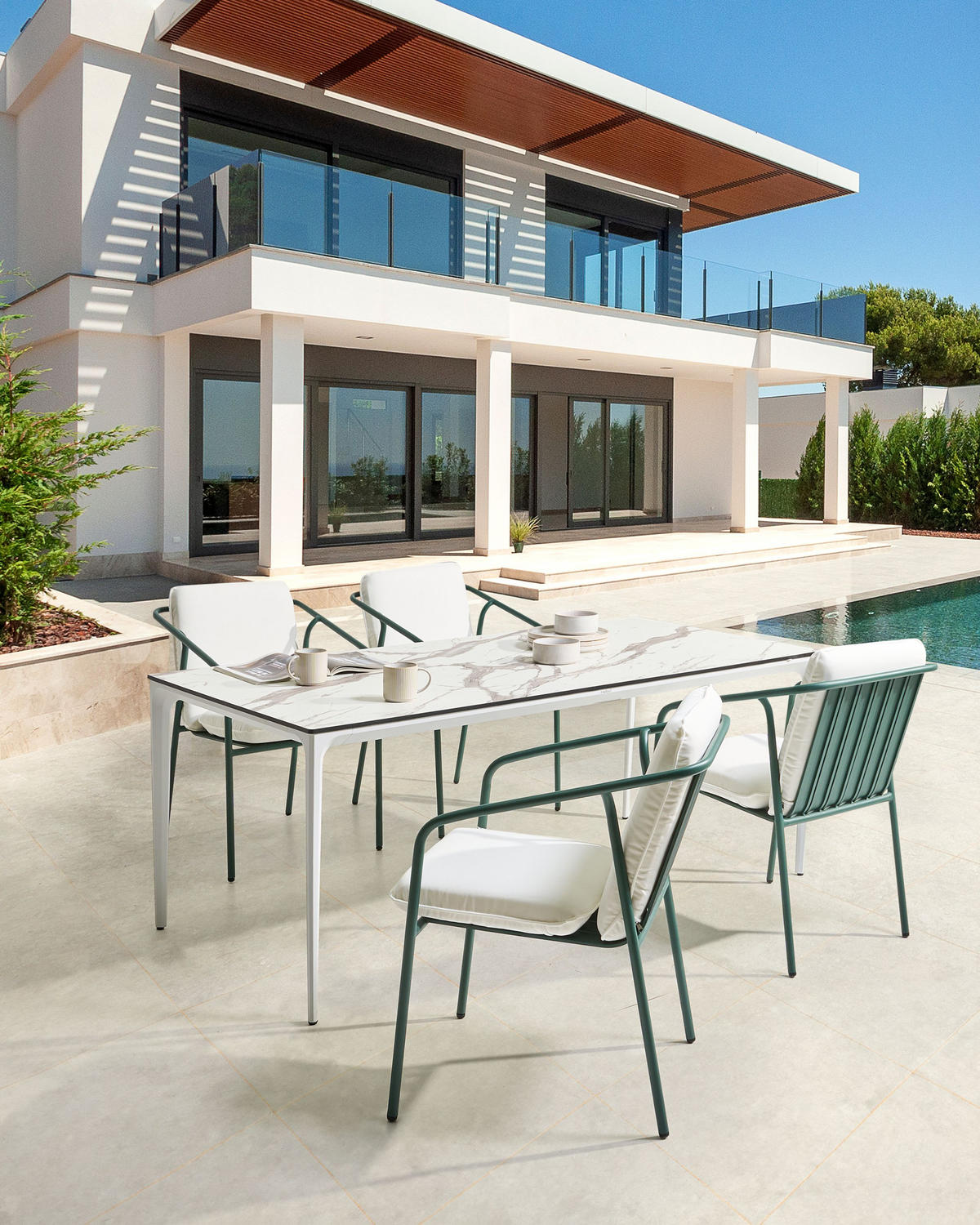 GARTENSTUHL 4er-Set Grün Asciano - Weiß/Grün, Metall (55/86/61cm) - Beliani