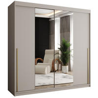 SCHIEBETÜRENSCHRANK mit Spiegel 200 cm Breite Kaschmir mit Goldgriff - Kaschmir/Goldfarben, Holzwerkstoff (200/200/62cm) - Home Collective