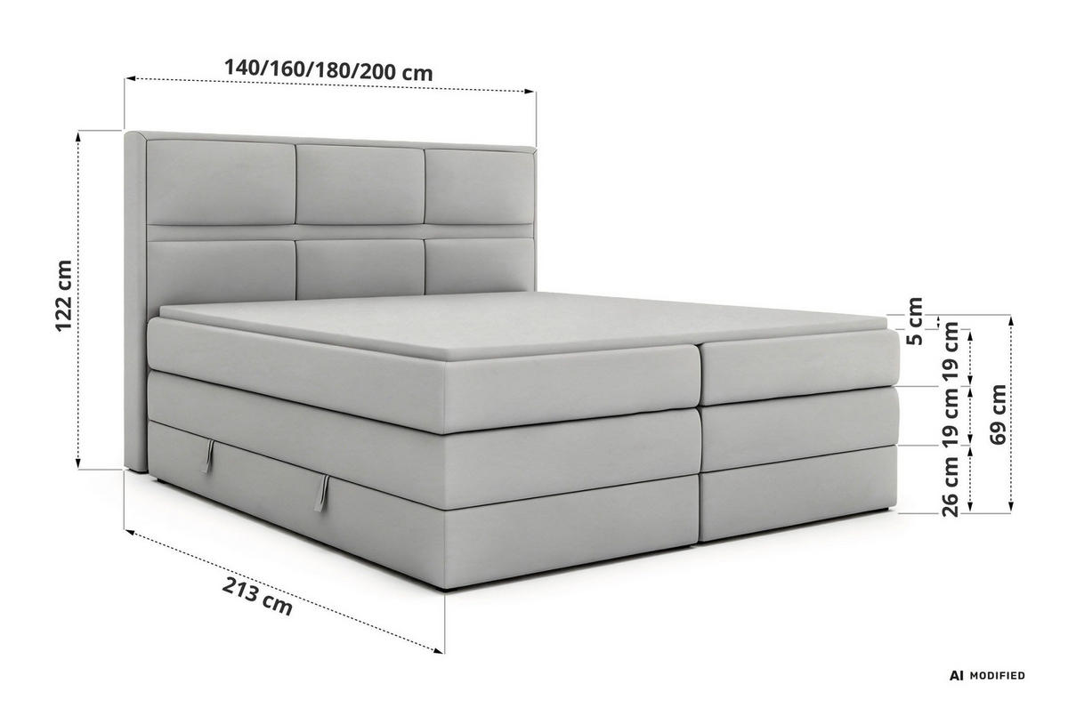 POSTEL BOXSPRING ORVO KING 140/200 - Béžová Manšestr - Topper T25 - H4 - černá/béžová, textil/plast (140/200cm) - MKS