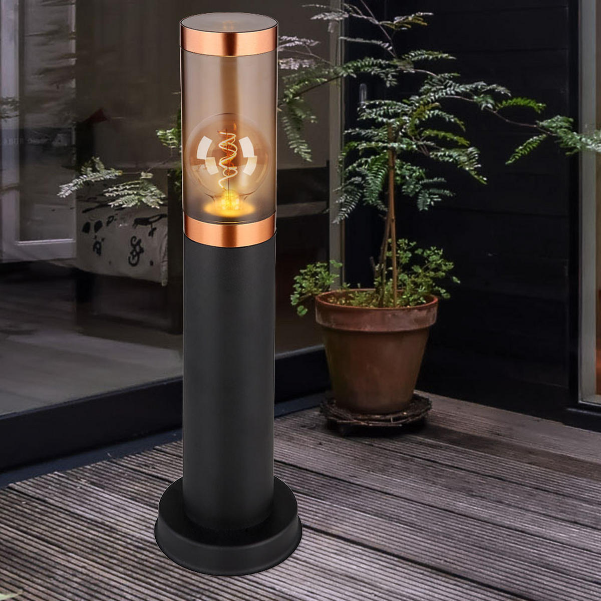 LED WEGLEUCHTE Edelstahl Schwarz Kupfer - Schwarz, Metall (12.7/12.7/45cm) - Globo Lighting