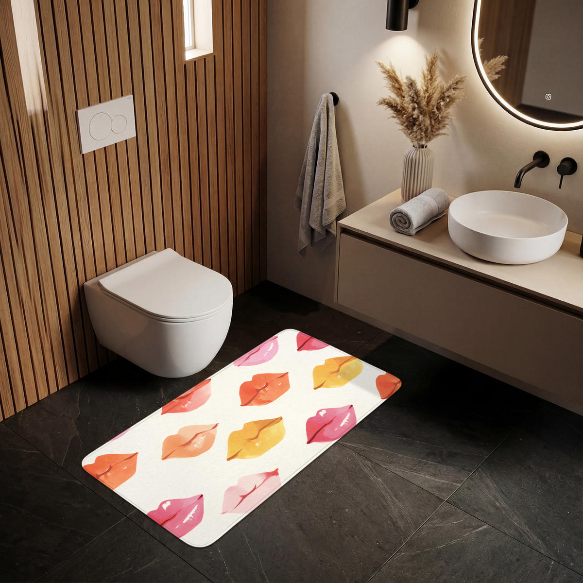 KOUPELNOVÁ PŘEDLOŽKA Rty - barevné - lesklé 120x60 cm - růžová, textil/plast (120/60cm) - OnlyWow