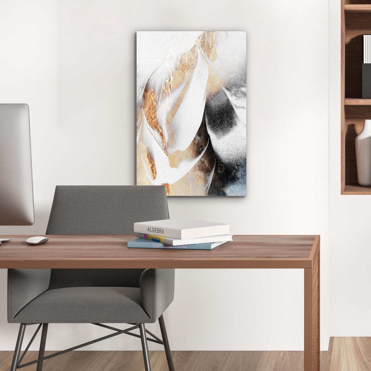 METALLBILD Luxus - Abstrakt - Gold - Weiß 40x60 cm - Goldfarben, Metall (40/60cm) - MuchoWow