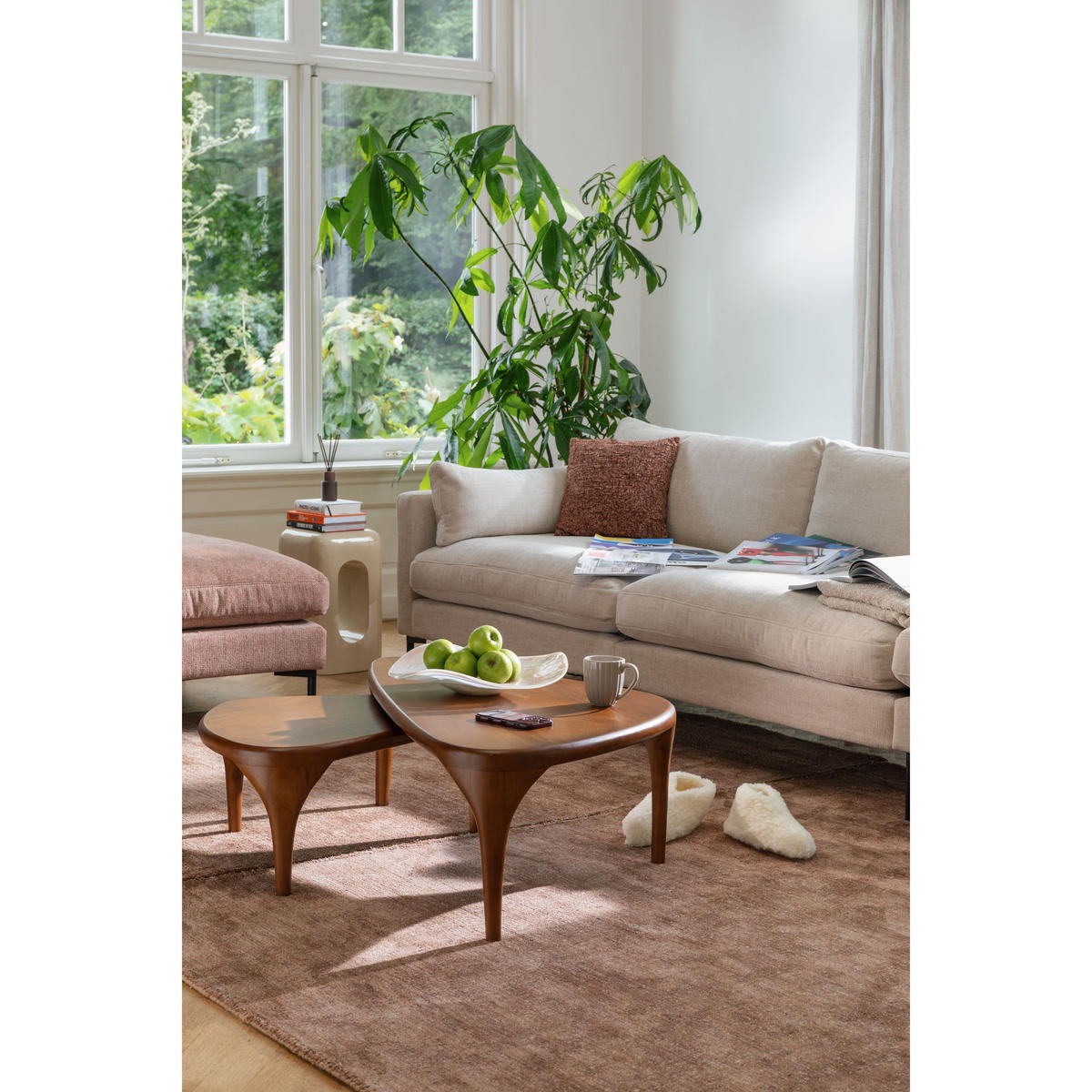 COUCHTISCH Isla Organisch 2er-Set Walnussfarbe - Braun, Holz (110/60/36cm) - Zuiver