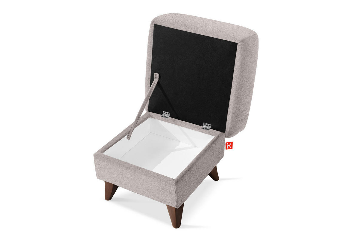 HOCKER GUSTAVO Fußstütze, Bouclé, Grau - Grau, Holz/Holzwerkstoff (53/49/53cm) - KONSIMO®