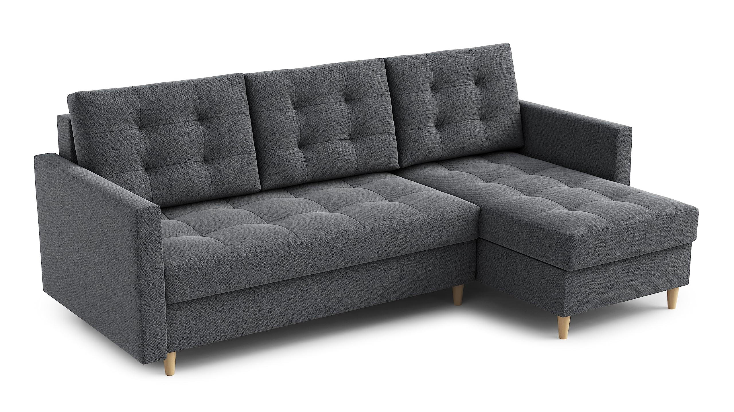 ECKSOFA DIVO 224x103 cm, Schlaffunktion, Dunkelgrau, Links - Dunkelgrau, Holz/Textil (224/144cm) - DomoHome