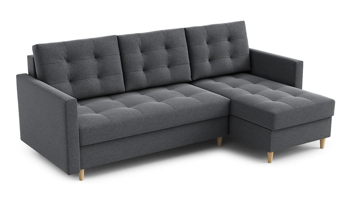 ECKSOFA DIVO 224x103 cm, Schlaffunktion, Dunkelgrau, Links - Dunkelgrau, Holz/Textil (224/144cm) - DomoHome