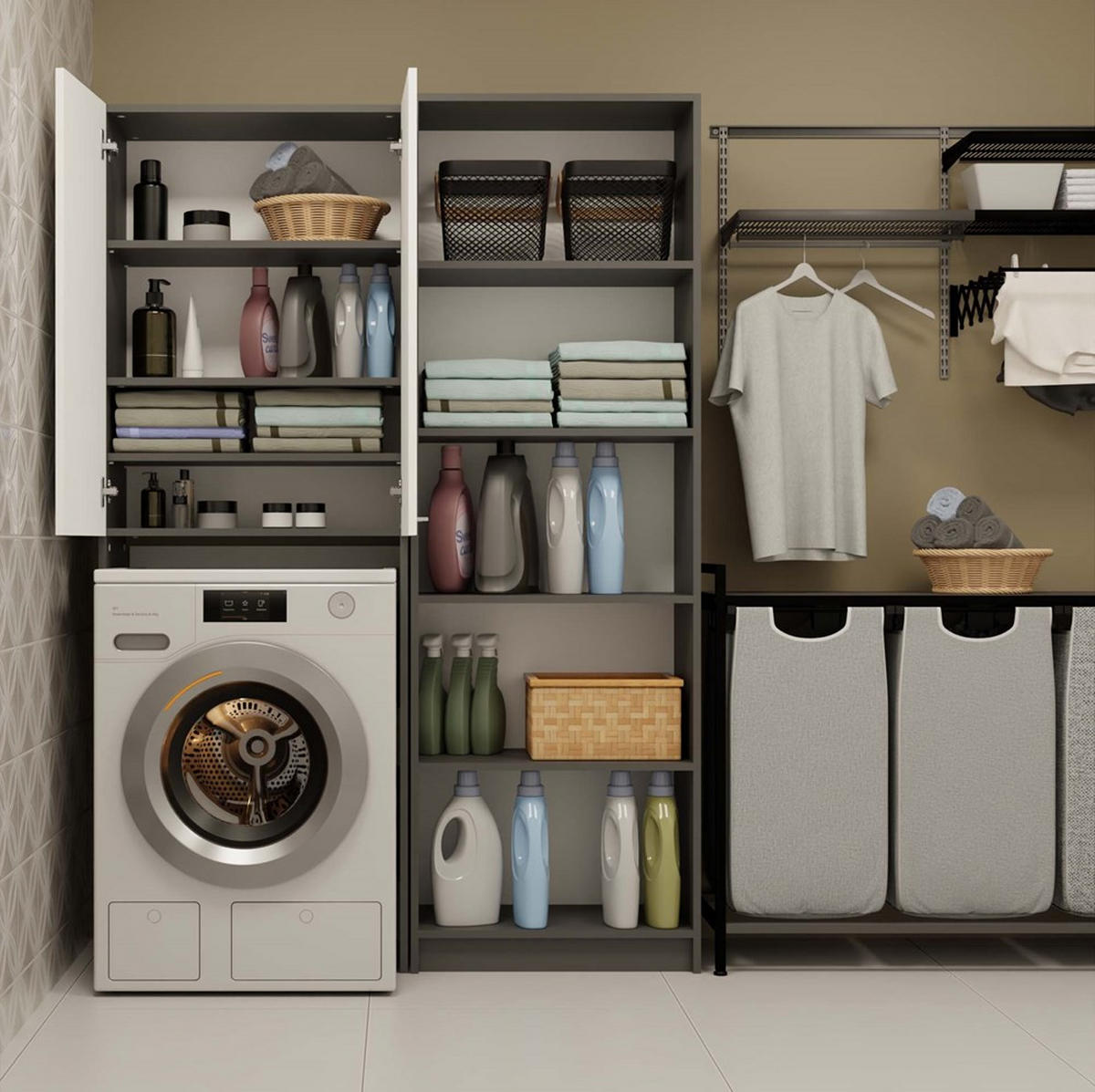 WASCHMASCHINENUMBAUSCHRANK Anthrazit, Weiß 64/180/30 - Anthrazit/Weiß, Holzwerkstoff (64/180/30cm) - RAUMHIRSCH FURNITURE