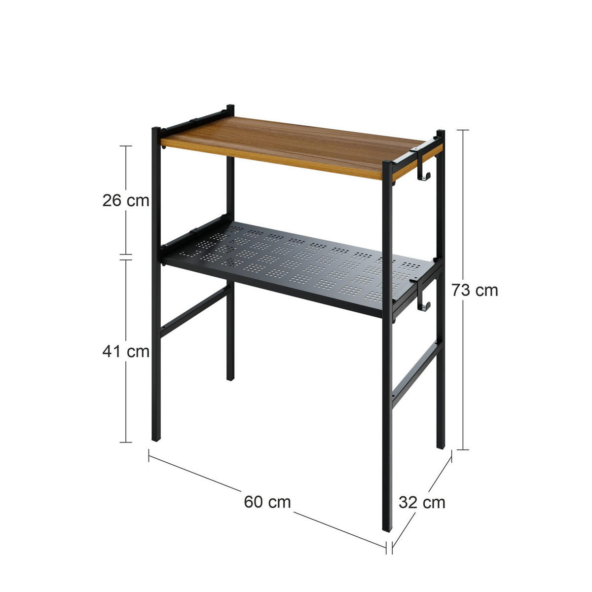 BLUMENTREPPE – rechteckig – LEVIRA – Metall/Holz – Schwarz/Walnuss – 60×32×73 cm - Schwarz, Metall (60/73/32cm) - Letti Moderni