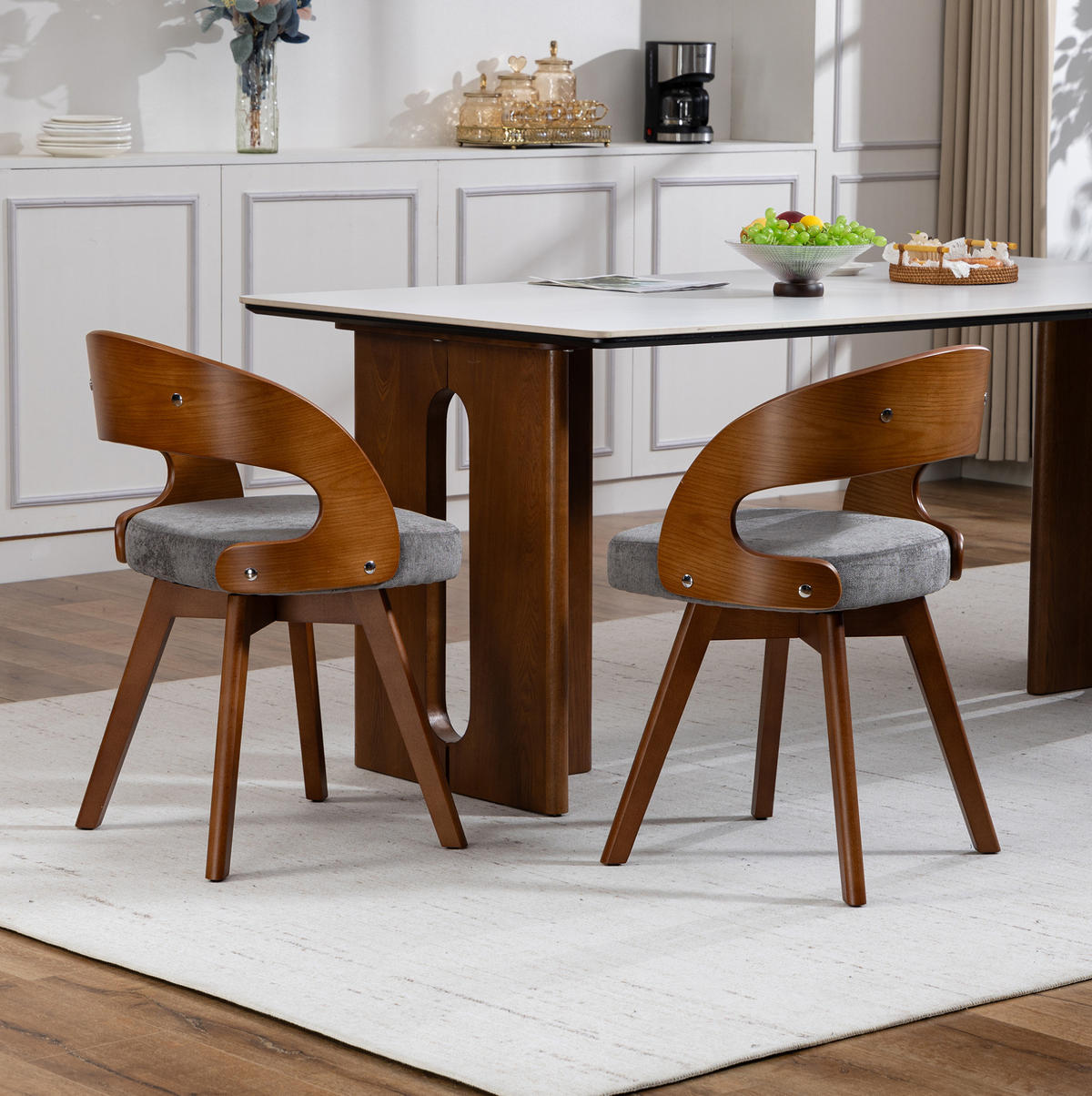 ESSZIMMERSTUHL drehbar 44 x 41 x 75 cm Leinen Grau 2er-Set - Grau, Holz (44/72/41cm) - Meubliv