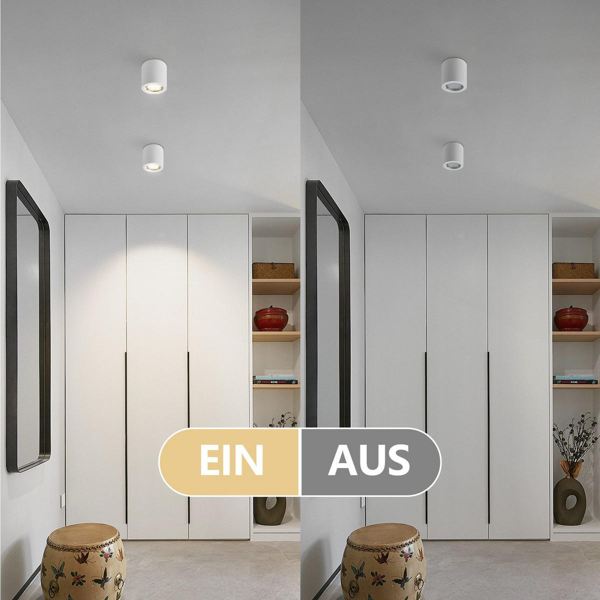DECKENLEUCHTE Mansfield (4er-Set) 7.5/7/7 cm - Weiß, Naturmaterialien (7/7.5/7cm) - Nettlife