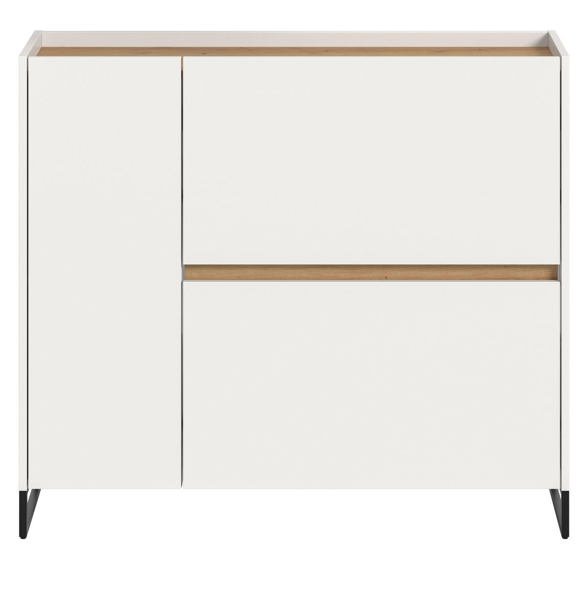 SCHUHKIPPER weiß und Artisan Eiche, Schuhschrank 110 x 94 cm, Soft-Close, Borga - Schwarz/Weiß, Holzwerkstoff/Metall (110/94/32cm) - Inn.Furn