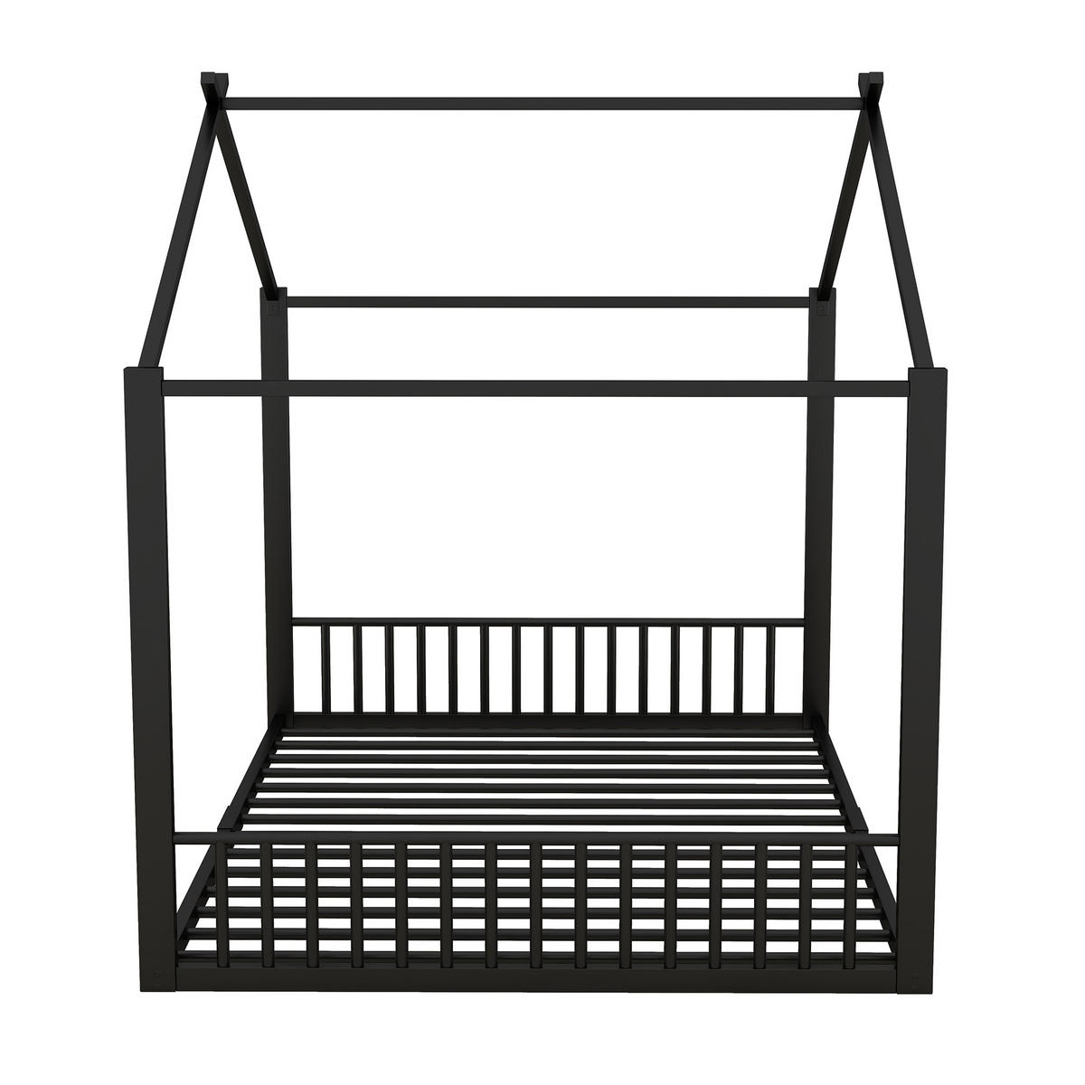 KINDERBETT 140/200 cm Schwarz Metallbett mit Hausform - Schwarz, Metall (140/200cm) - OKWISH