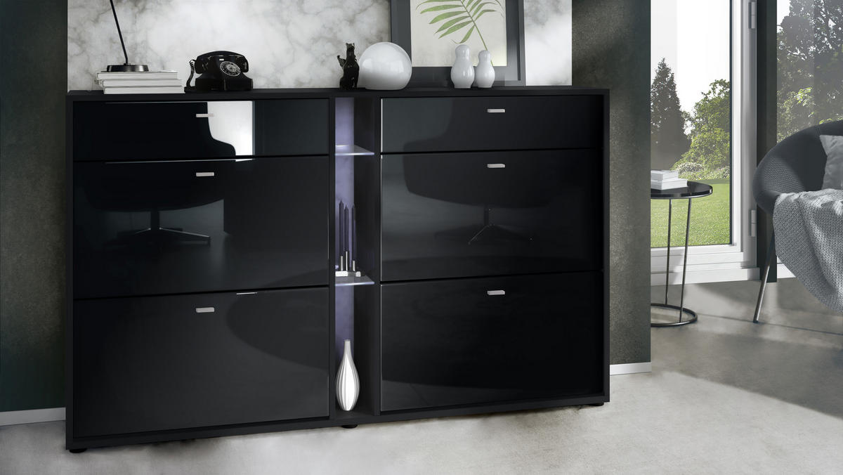 SCHUHSCHRANK Today Fronten in Schwarz Hochglanz - Schwarz Hochglanz, Holzwerkstoff (155.5/95/28cm) - Vladon