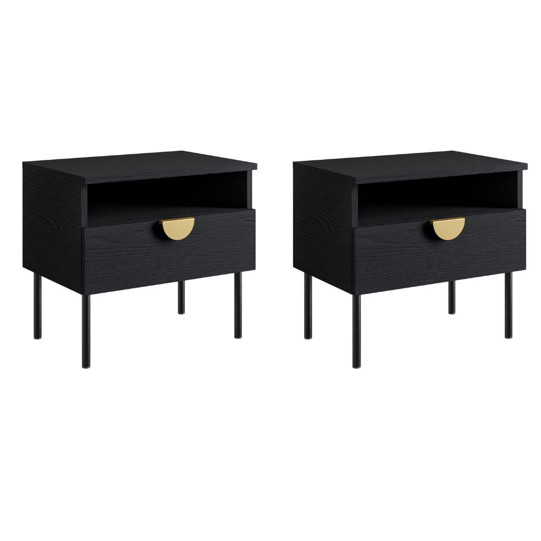 NACHTKONSOLE 2ER SET Mond anthrazit je 50 / 34,5 / 45,5cm - Anthrazit/Goldfarben, Holz/Holzwerkstoff (50/45.5/34.5cm) - Feldmann-Wohnen