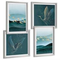 BILDER SET 4er Set - 50x50 cm & 40x60 cm Silberner Rahmen - Abstrakte Landschaften von Vogelwellen - Silberfarben, Kunststoff (50/50cm) - TULUP