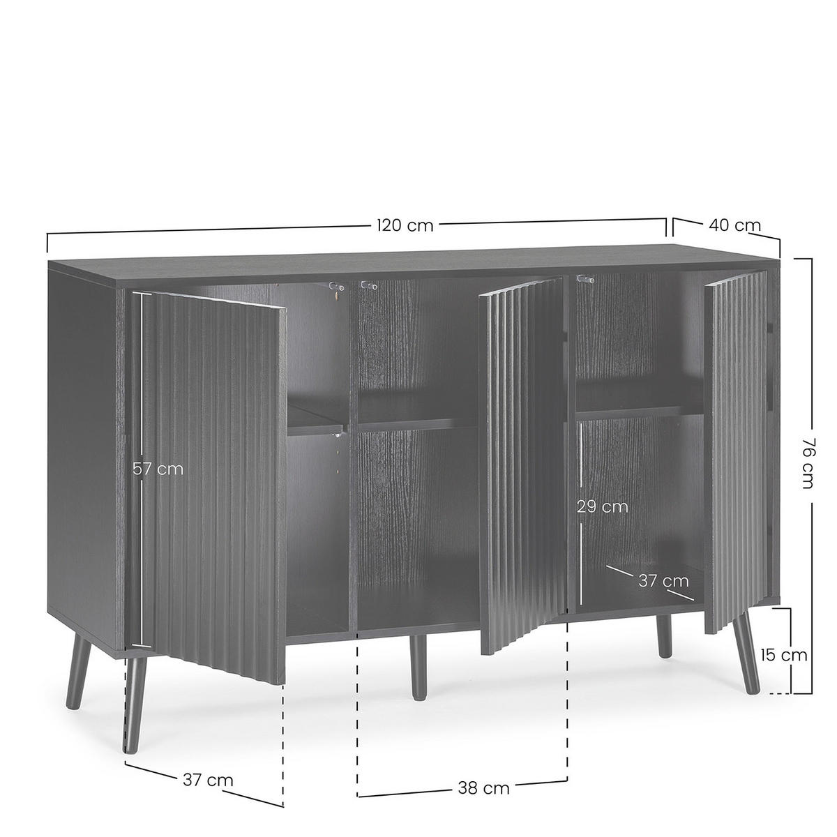 SIDEBOARD Lluvia 3 Türen, Schwarz - Schwarz, Holzwerkstoff (120/76/40cm)