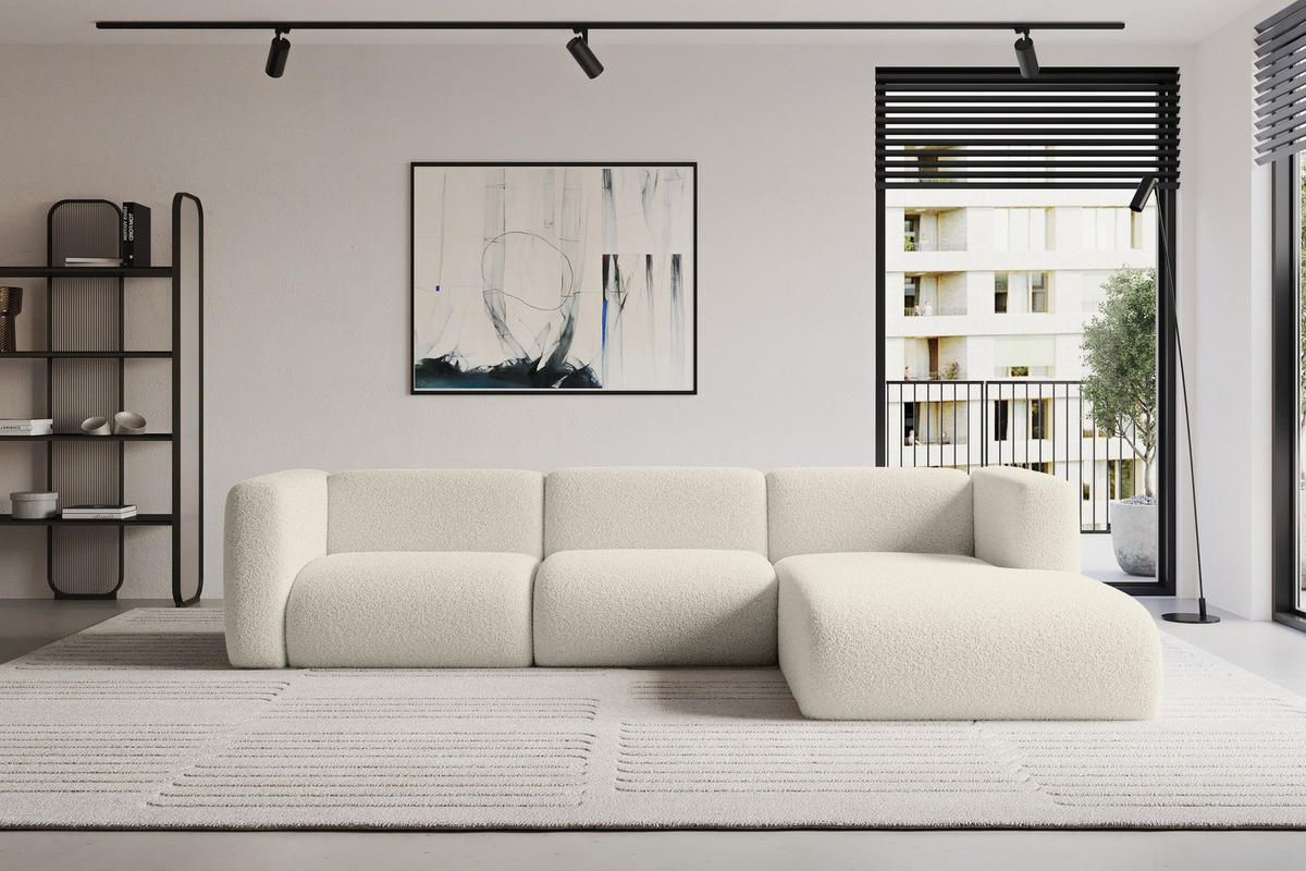 ECKSOFA Ottomane Rechts MIRA-L2 318x179x89 Beige Bouclé - Kaschmir/Beige, Holzwerkstoff/Kunststoff (318/179cm) - ALTDECOR