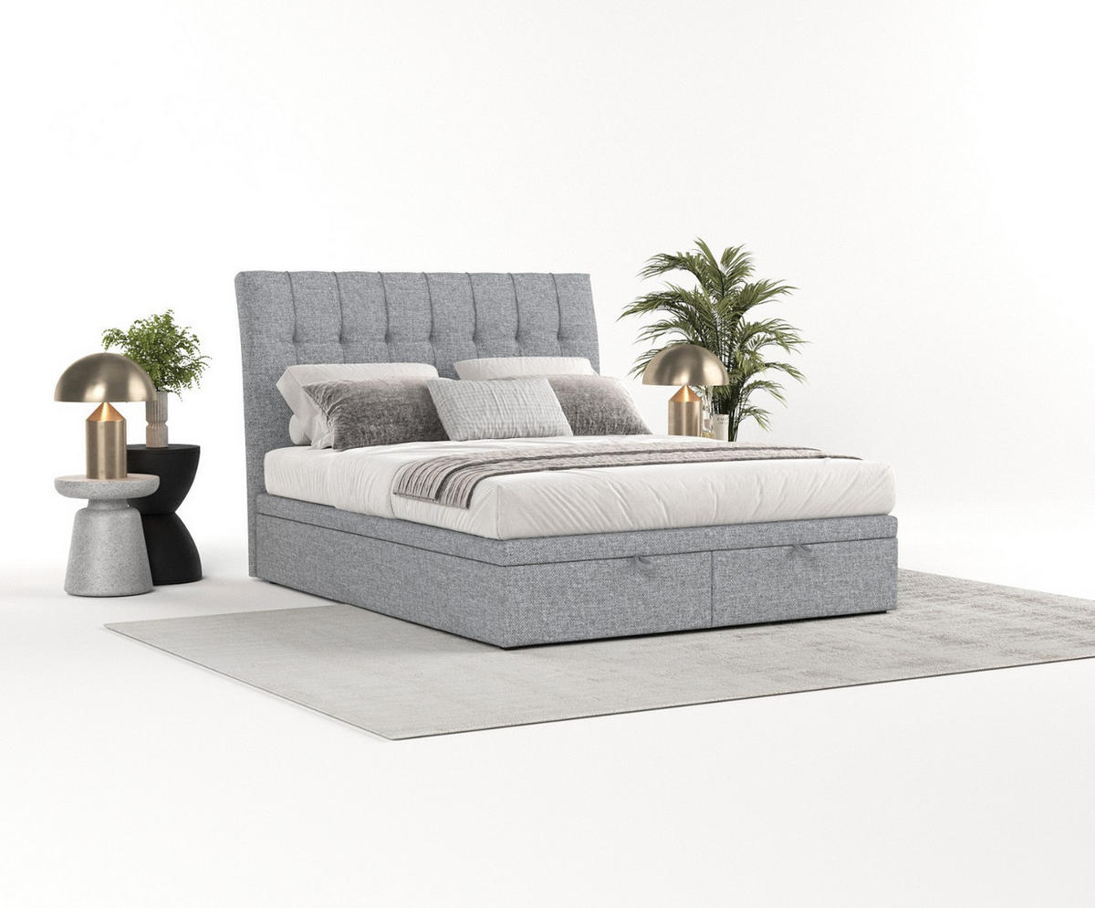 POLSTERBETT Kelsea mit Stauraum 140/200 cm Grau im Alta Stoff - Schwarz/Grau, Holz/Holzwerkstoff (140/200cm) - AltaBeds