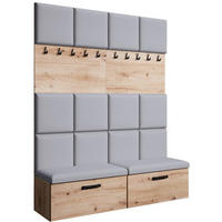 GARDEROBE Margaret I+I 162/203/43 mit gepolsterten Paneelen und Schuhschrank - Schwarz/Eiche Artisan, Holzwerkstoff/Kunststoff (162/203/43cm) - Beautysofa