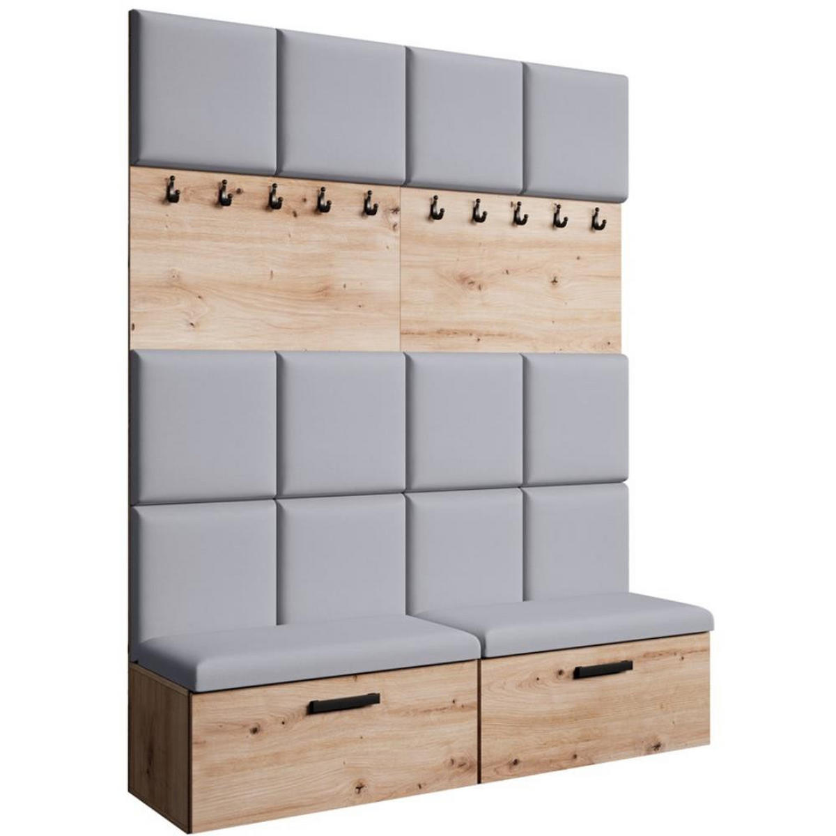 GARDEROBE Margaret I+I 162/203/43 mit gepolsterten Paneelen und Schuhschrank - Schwarz/Eiche Artisan, Holzwerkstoff/Kunststoff (162/203/43cm) - Beautysofa