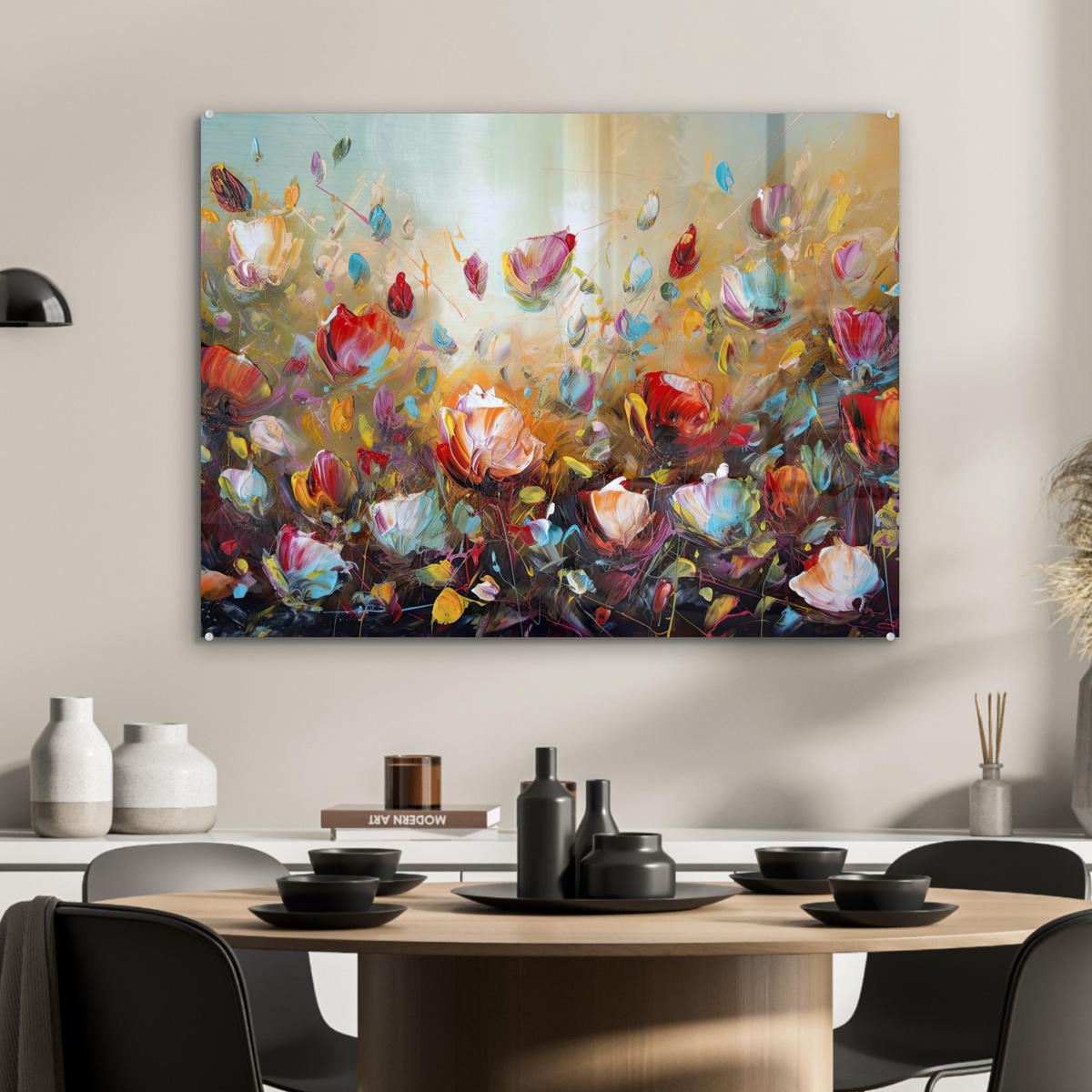 OBRAZ NA AKRYLOVOM SKLE Kvety - Umenie - Príroda - Olejomaľba 80x60 cm - viacfarebná, sklo (80/60cm) - MuchoWow