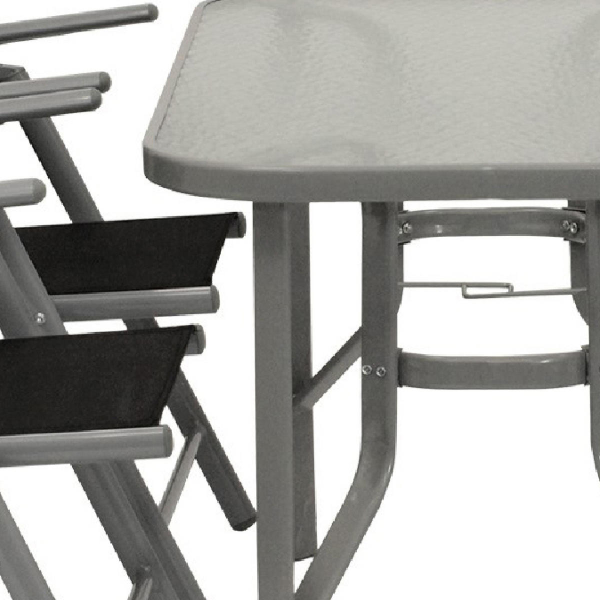 GARTEN-GARNITUR Chelmsford 5-teilig (4x Klappsessel mit Armlehnen, 1x Tisch 120x70cm) - Garten-Essgruppe mit Gestell aus Aluminium / Stahl - Grau, Metall - TPFGarden