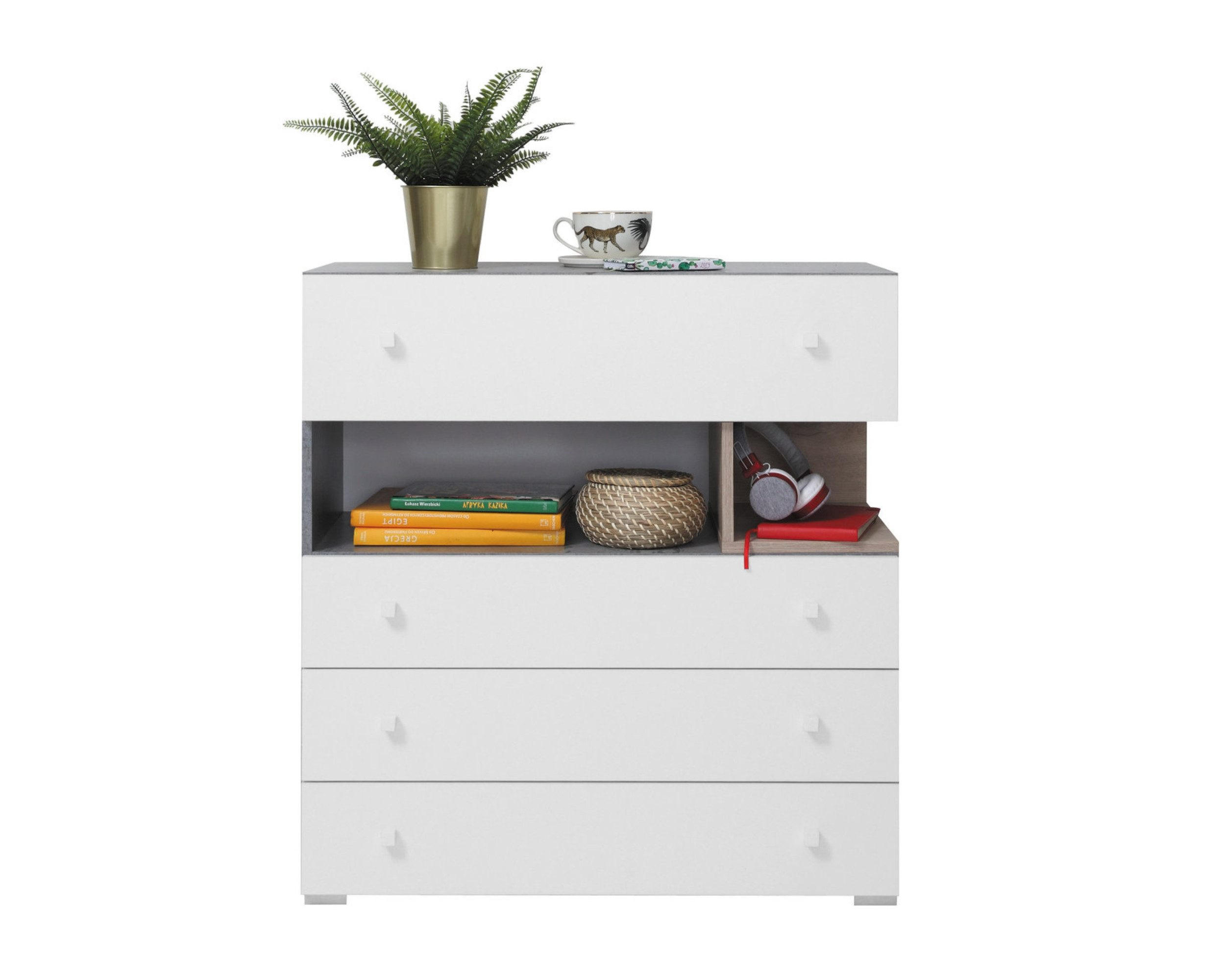 KINDERKOMMODE SIMON 11 85/40/90 Grau/Weiß/Sonoma Eiche - Weiß/Grau, Holzwerkstoff (85/90/40cm) - Deine Möbel 24