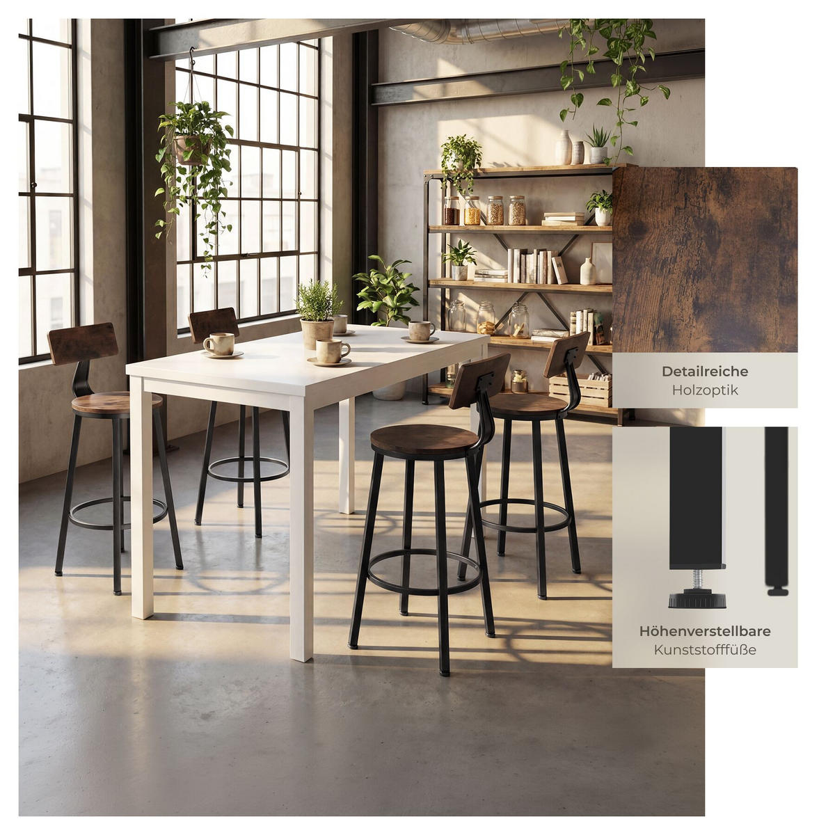 SET BARHOCKER Poole, Sitzhöhe 73 cm, Industrial Holz dunkel, rustikal - Rostfarben, Holzwerkstoff/Textil (54/101.5/54cm) - tectake