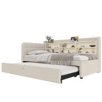POLSTERBETT aus Leinen 90x200 cm in Beige mit Ausziehbett, USB & Typ-C - Beige, Textil (90/200cm) - Modfu