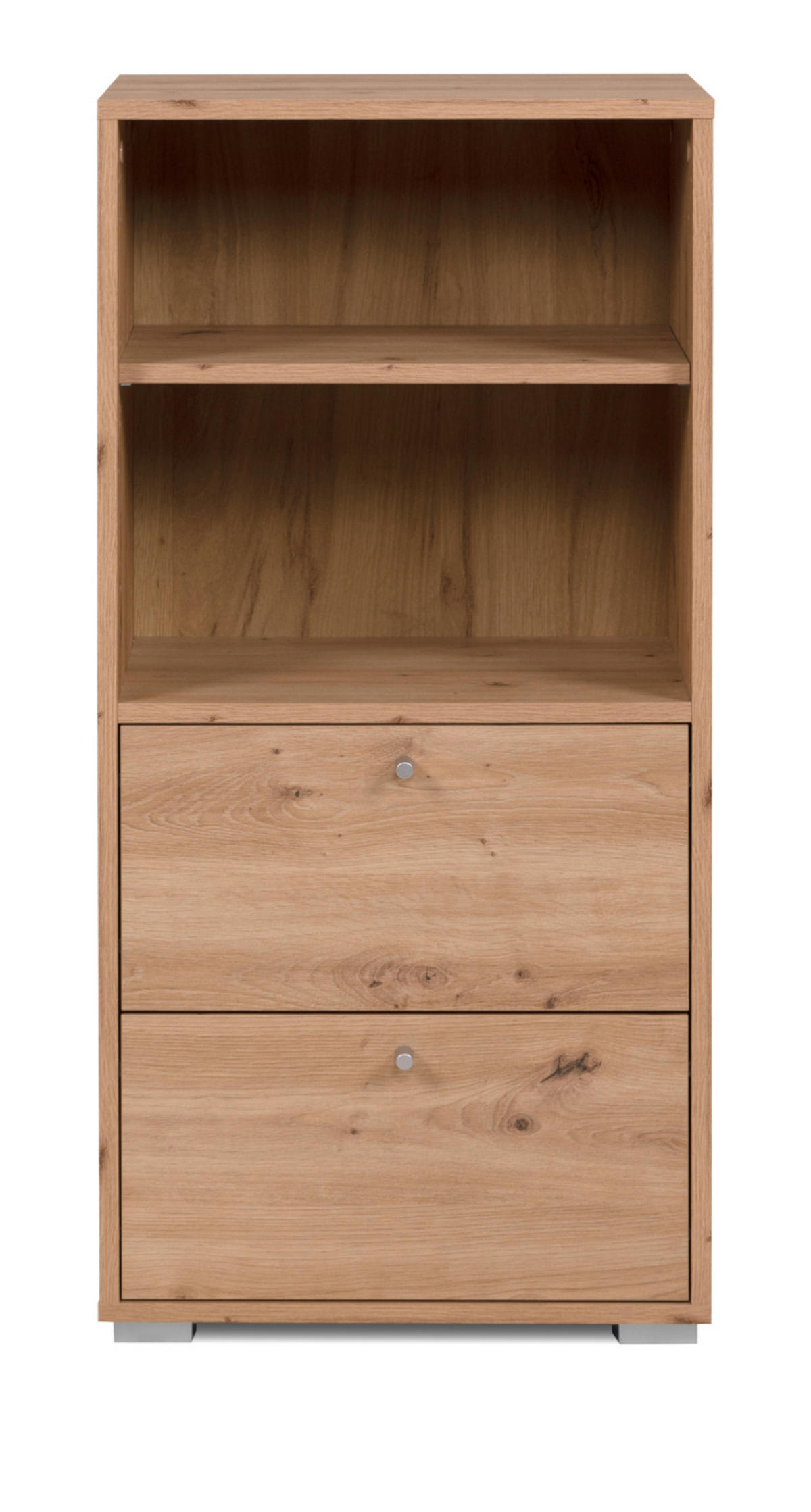 REGAL Eiche Artisan 46 x 97 cm, Standregal mit 2 Schubladen - Silberfarben/Eiche Artisan, Holzwerkstoff/Kunststoff (46/96.5/33.5cm) - Furn.Design