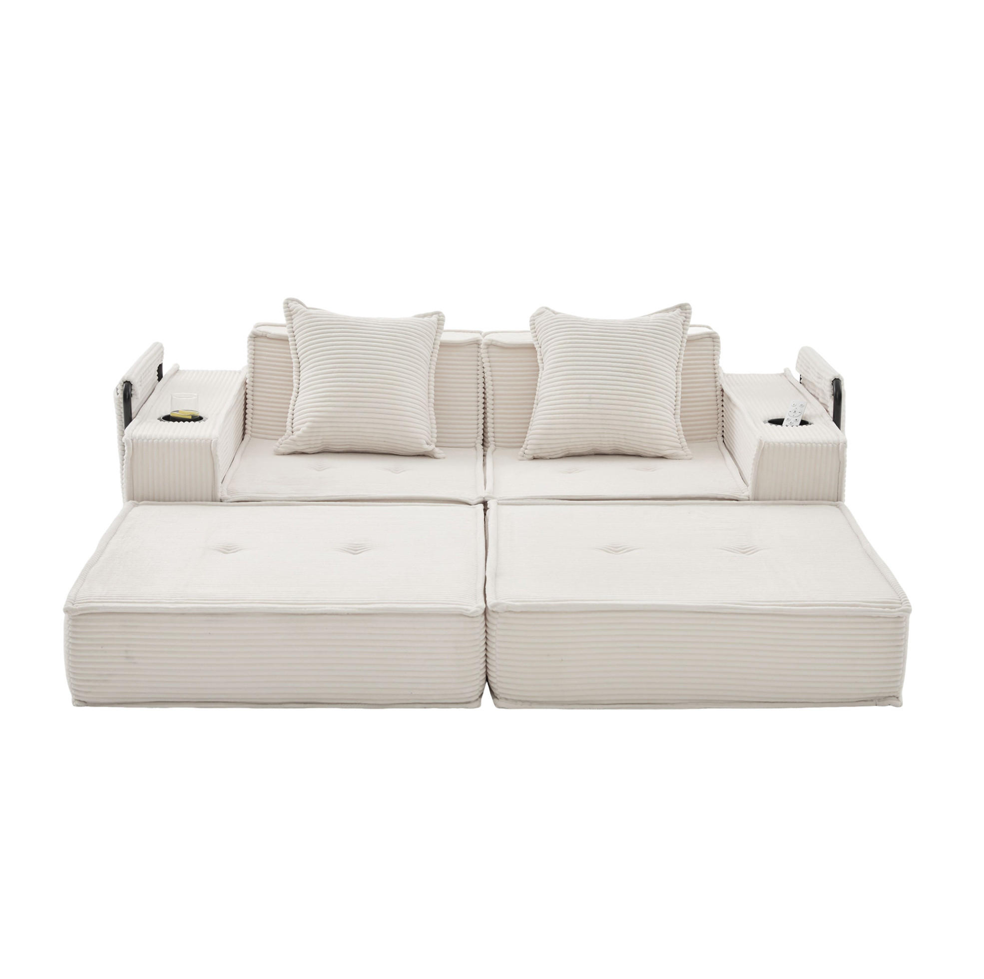 2-SITZER-SOFA 162/78/66 cm mit Seitentaschen, 2 Kissen und modularem Design aus Cord, Beige - Beige, Textil (162/66/78cm) - Redom