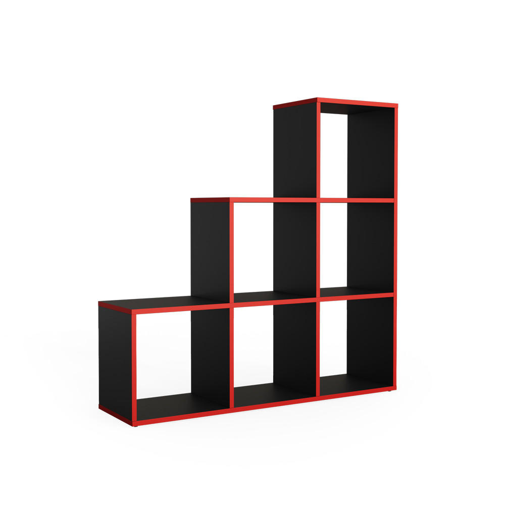 TREPPENREGAL Schwarz/Rot 107.2 x 107.8 cm - Rot/Schwarz, Holzwerkstoff (107.2/107.8/29cm) - Vicco