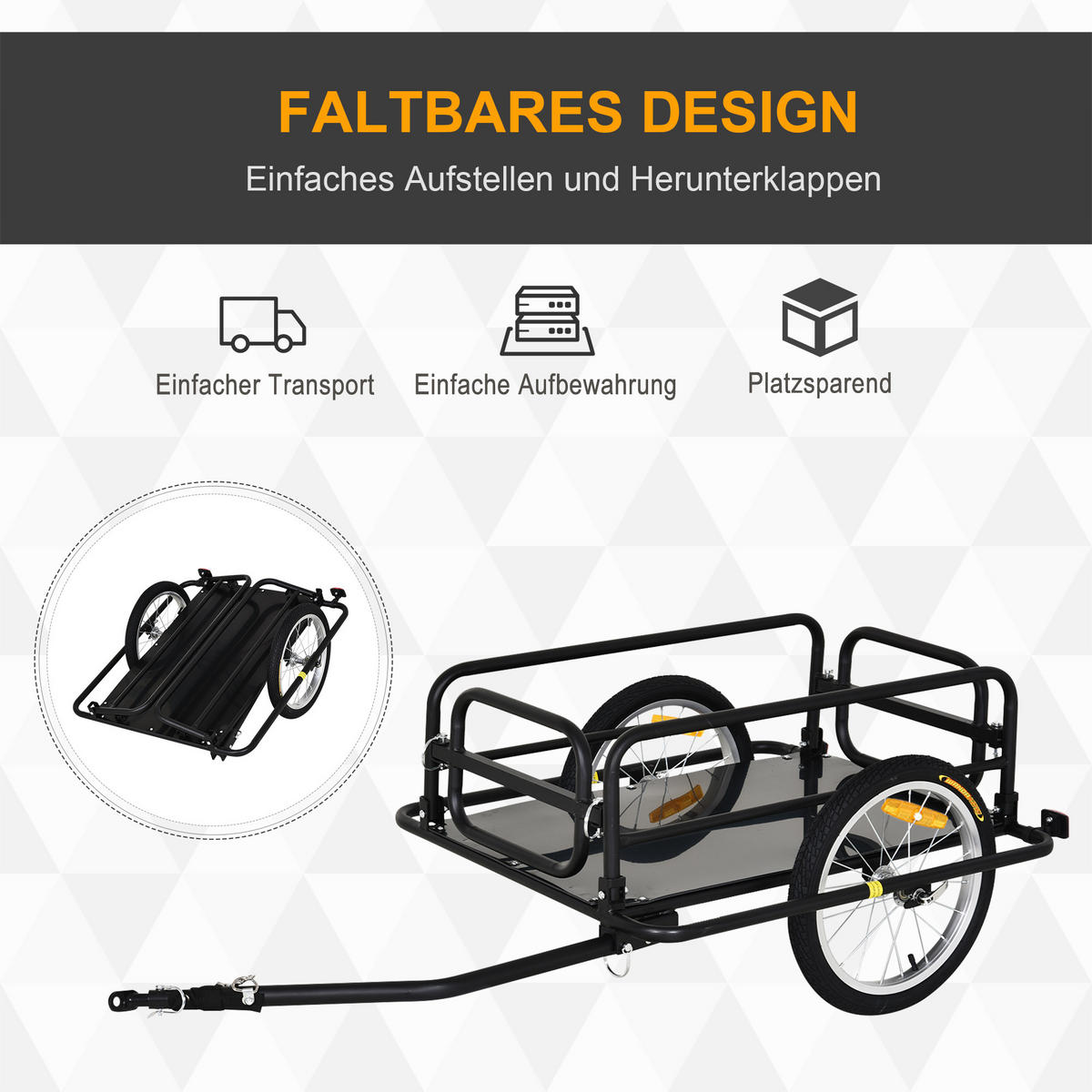 FAHRRADANHÄNGER, Stahl, Schwarz, 139L x 71,5B x 49H cm - Schwarz, Metall (715/49/139cm) - HOMCOM