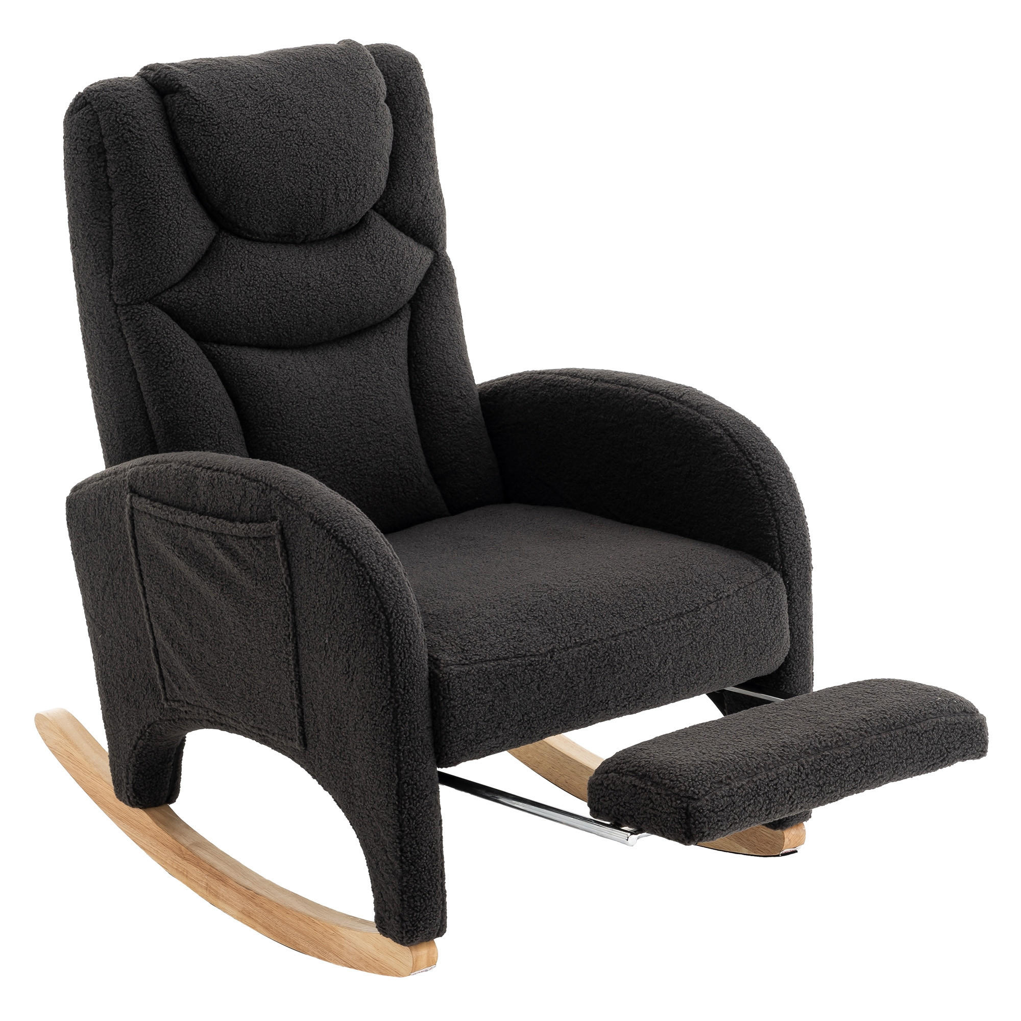 SCHAUKELSTUHL Dunkelgrau Teddy mit Klappbare Pedale - Dunkelgrau, Textil (125/101/66cm) - Oxeza