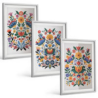 BILDER SET 3er Set - 40x60 cm Silberner Rahmen - Blumenmuster in intensiven Farben - Silberfarben, Kunststoff (40/60cm) - TULUP