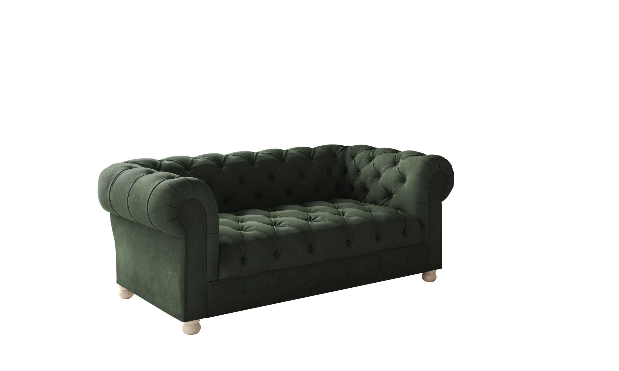 SOFA 2-Sitzer CHESTERFIELD Elegant Klassisch Schick Stoff Whisper Velours Grün - Grün, Holz/Textil (152/77/90cm) - Kaiser Möbel