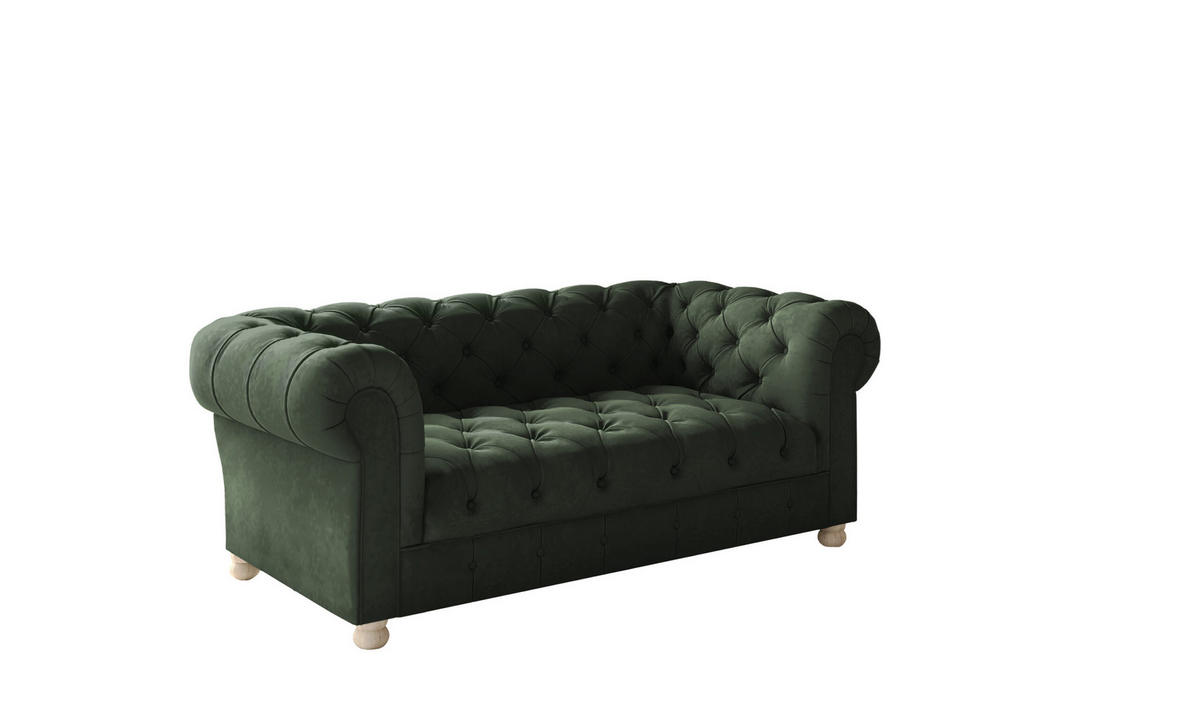 SOFA 2-Sitzer CHESTERFIELD Elegant Klassisch Schick Stoff Whisper Velours Grün - Grün, Holz/Textil (152/77/90cm) - Kaiser Möbel