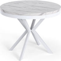 ESSTISCH Cloud runder ausziehbarer, Marmor Weiß 120-200/120/76 cm - Ecru/Weiß, Holzwerkstoff/Metall (120/120/76cm) - WFL GROUP