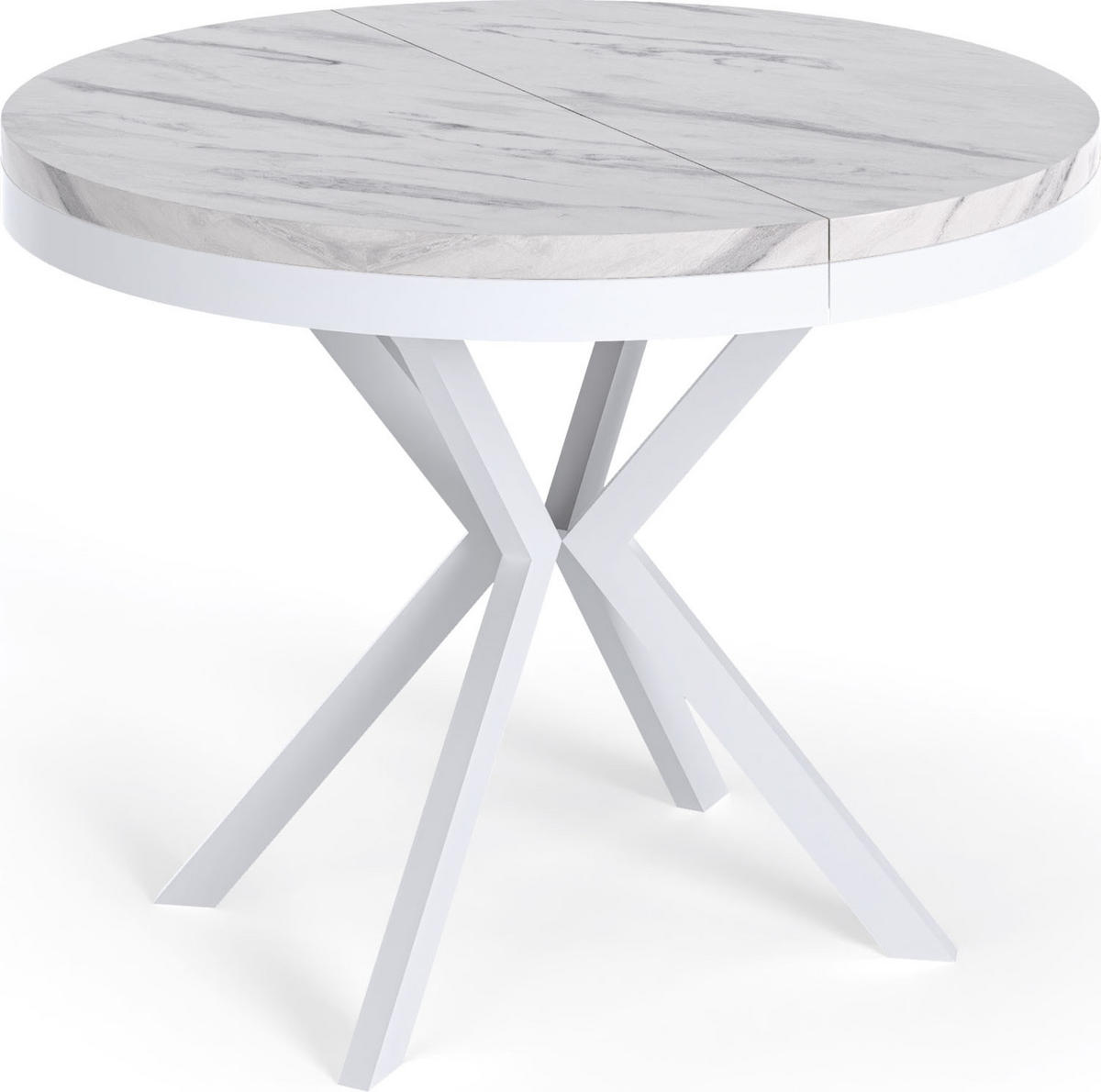 ESSTISCH Cloud runder ausziehbarer, Marmor Weiß 120-200/120/76 cm - Ecru/Weiß, Holzwerkstoff/Metall (120/120/76cm) - WFL GROUP