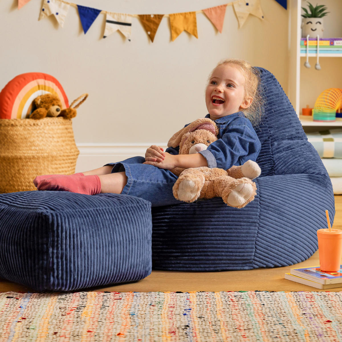 KINDERSITZSACK mit Hocker Dalton Cord - Dunkelblau, Textil (69/59/65cm) - icon