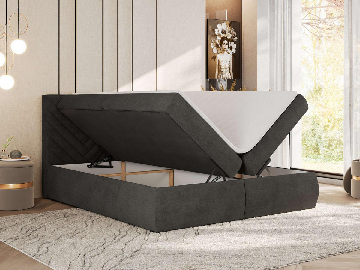 BOXBETT AVERTA 180/200 - Dunkelgrau Velvet - H4 - Dunkelgrau, Textil (180/200cm) - MKS