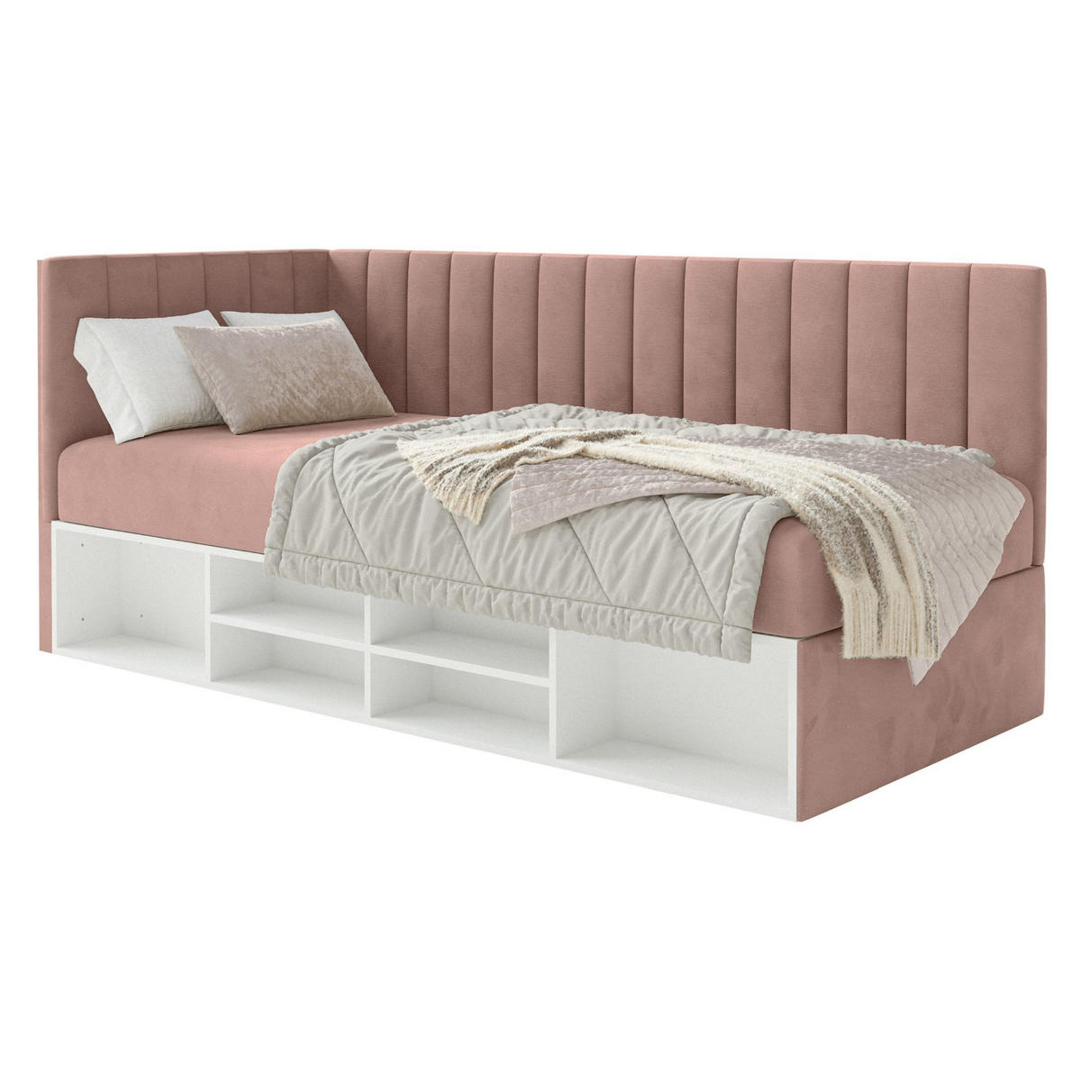 JUGENDBETT Ventrio Hellrosa Easy-Clean-Samtbezug 90x200 cm - Hellrosa, Holz/Textil (90/200cm) - Selsey